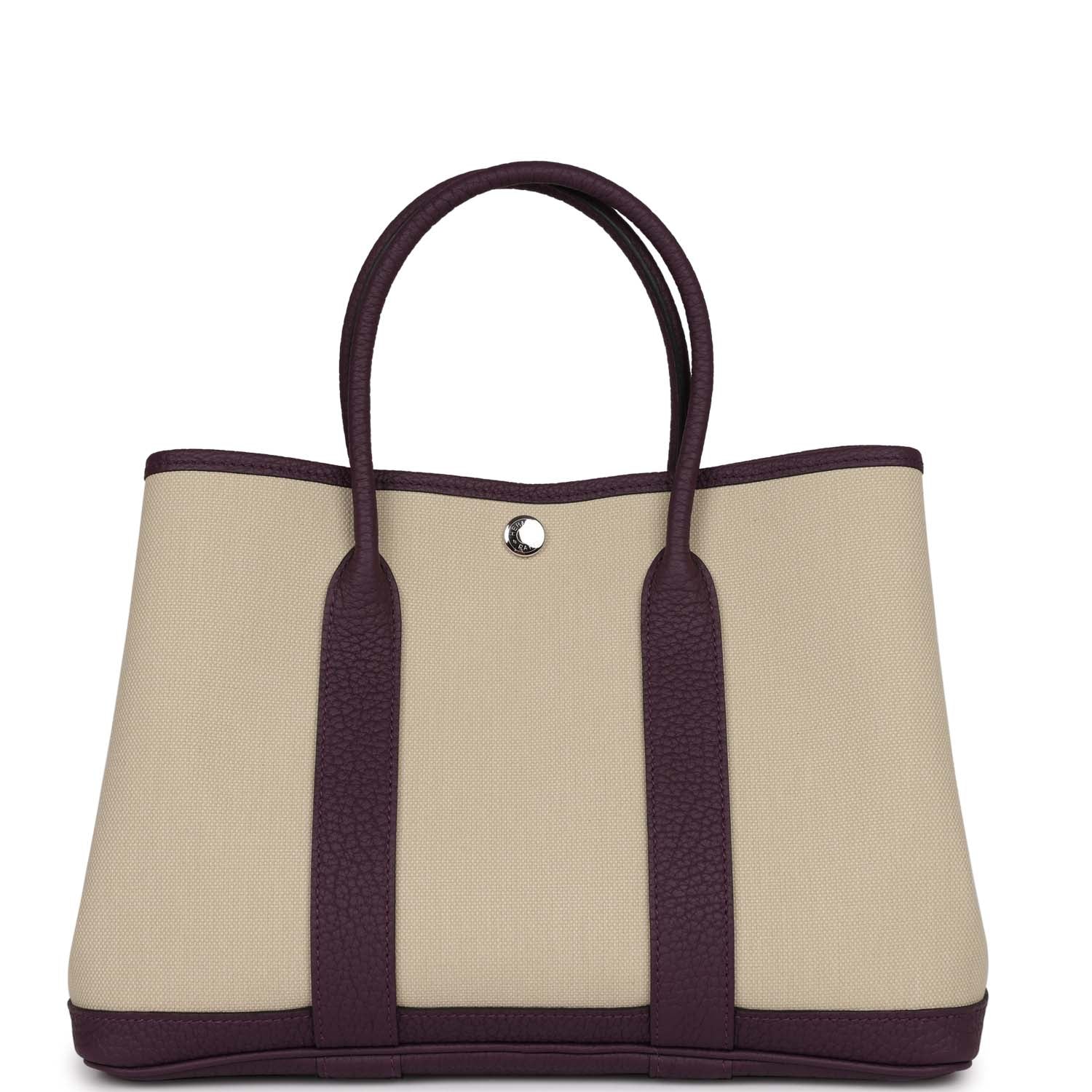 Hermes Garden Party 30 Cassis Negonda and Beton Toile Militaire Palladium Hardware