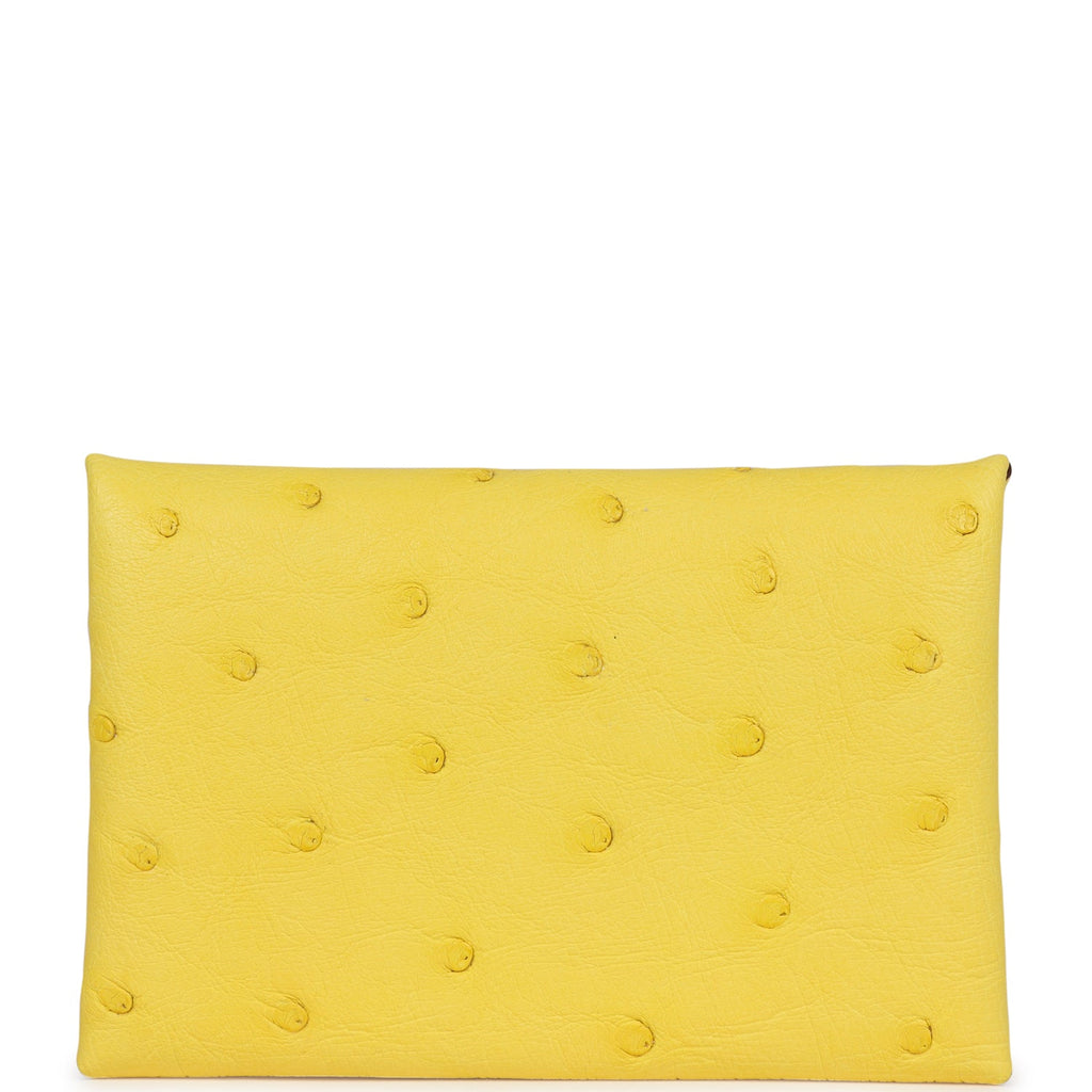 Hermes Calvi Card Holder Jaune Citron Ostrich Palladium Hardware