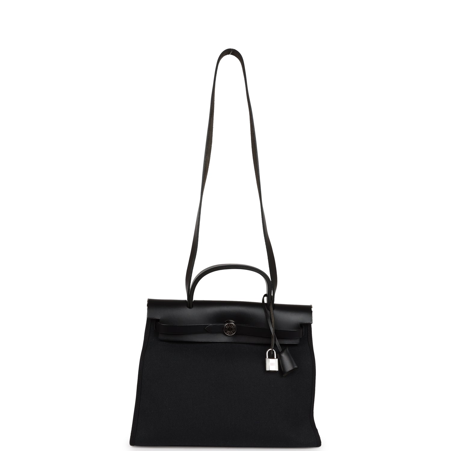Pre-owned Hermes Herbag Zip PM 31 Black Toile H Berline Hunter Palladium Hardware