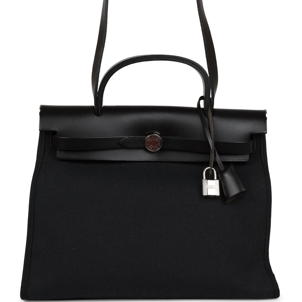 Pre-owned Hermes Herbag Zip PM 31 Black Toile H Berline Hunter Palladium Hardware