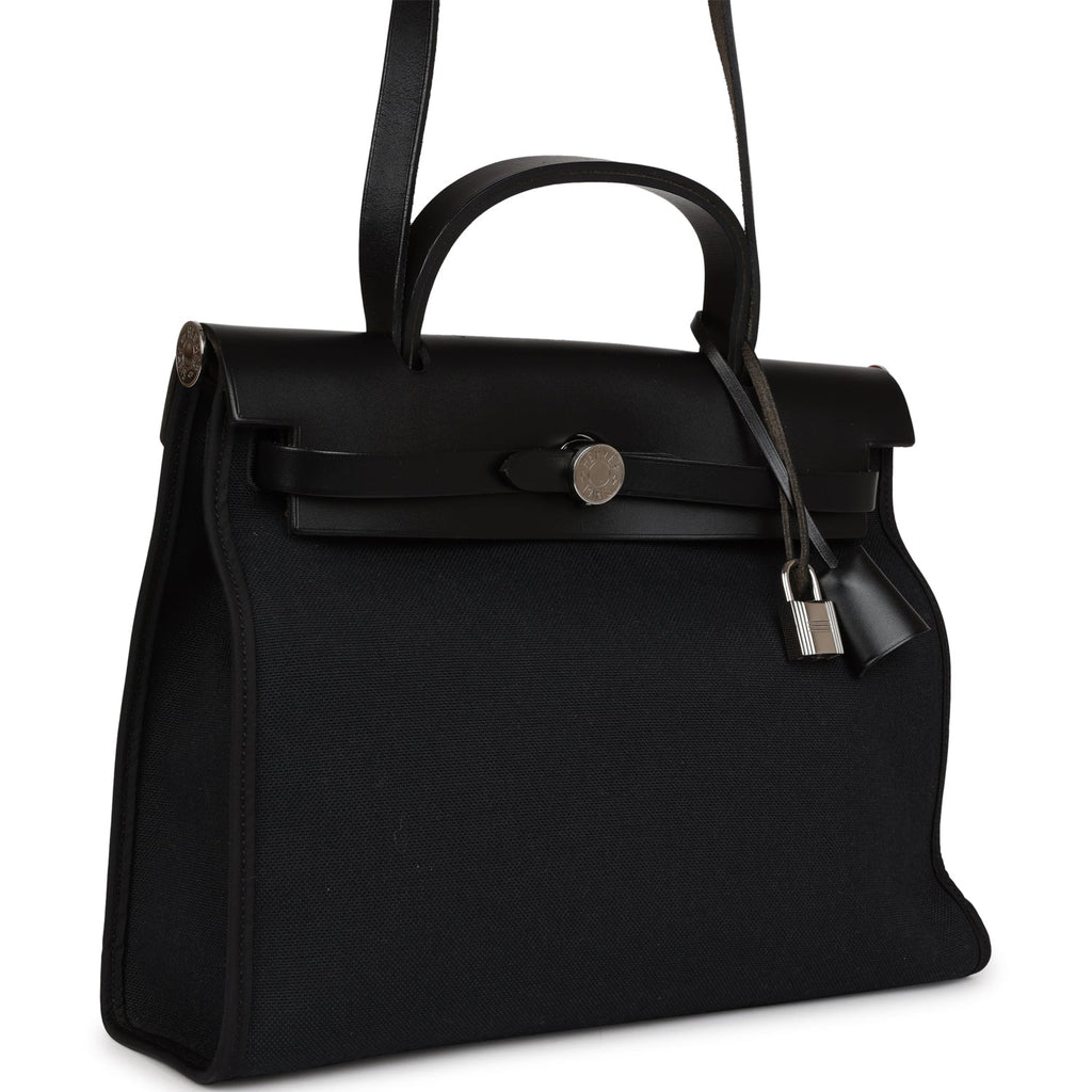 Pre-owned Hermes Herbag Zip PM 31 Black Toile H Berline Hunter Palladium Hardware