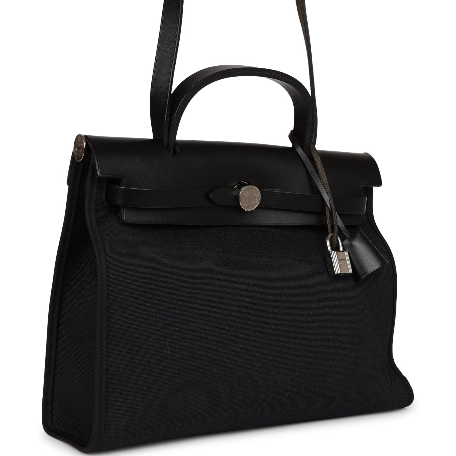 Pre-owned Hermes Herbag Zip PM 31 Black Toile H Berline Hunter Palladium Hardware