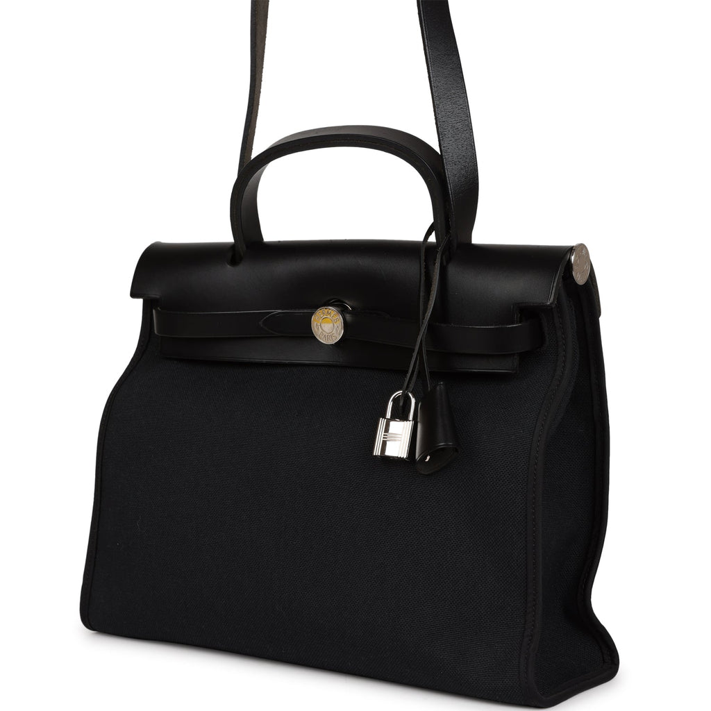 Pre-owned Hermes Herbag Zip PM 31 Black Toile H Berline Hunter Palladium Hardware