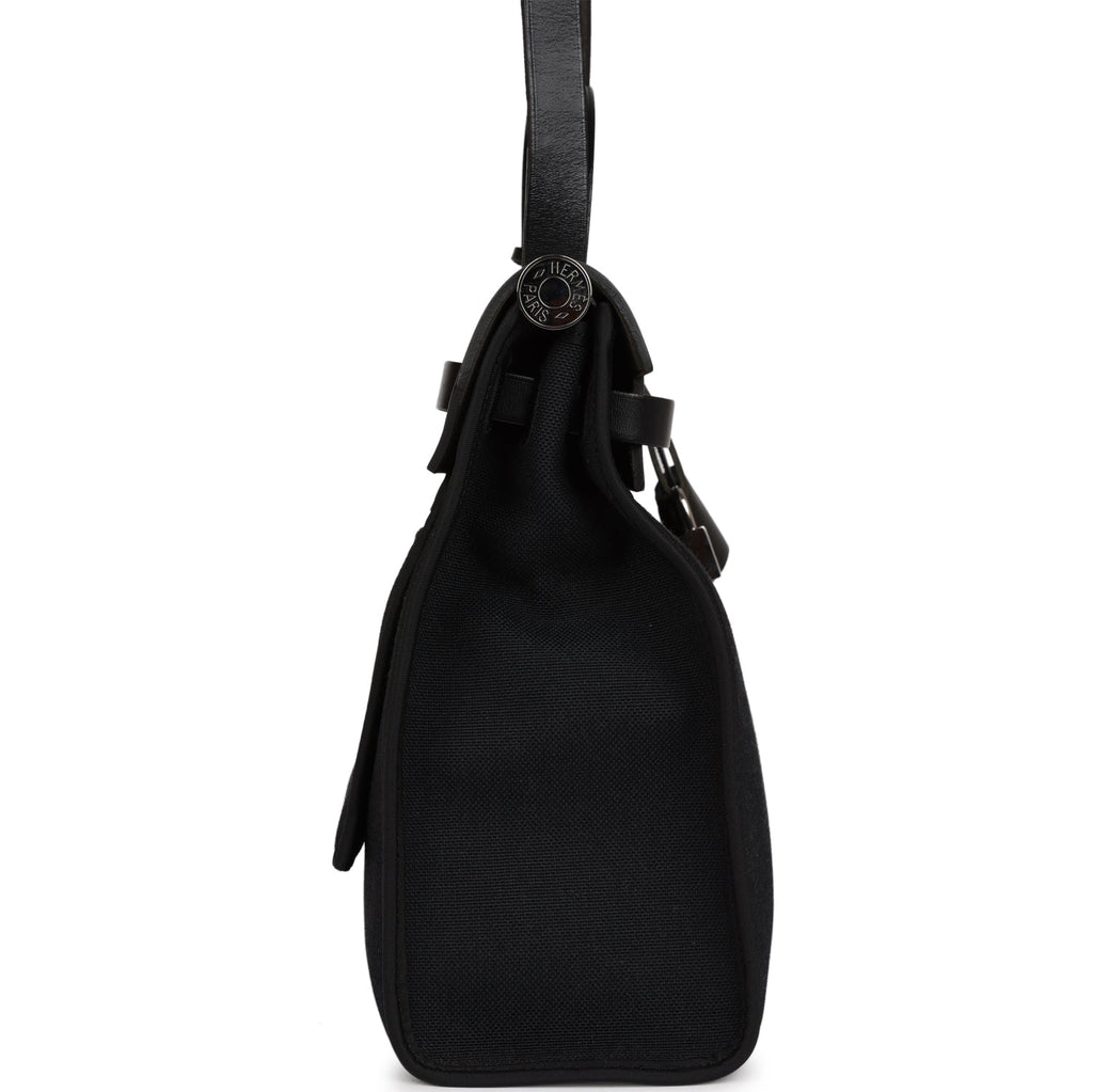 Pre-owned Hermes Herbag Zip PM 31 Black Toile H Berline Hunter Palladium Hardware