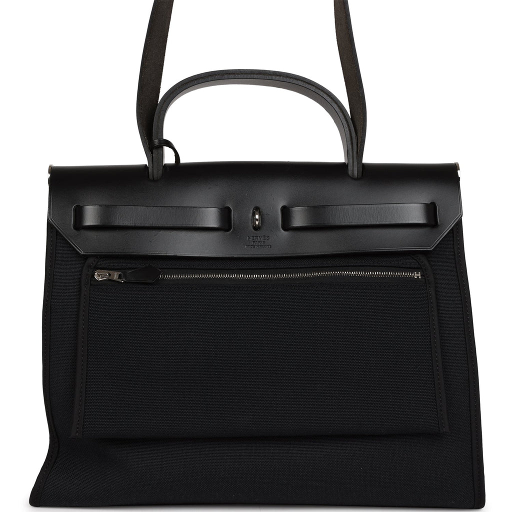 Pre-owned Hermes Herbag Zip PM 31 Black Toile H Berline Hunter Palladium Hardware