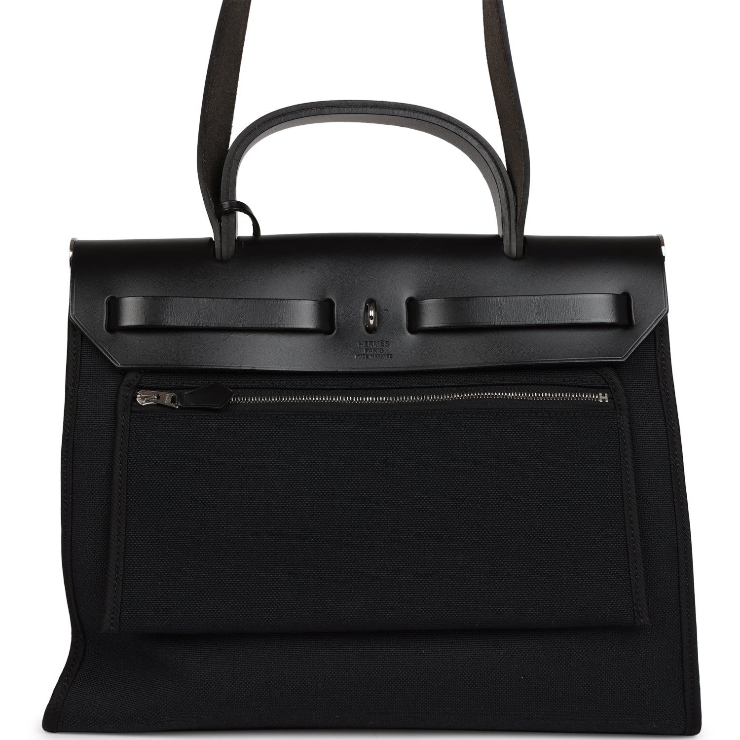 Pre-owned Hermes Herbag Zip PM 31 Black Toile H Berline Hunter Palladium Hardware