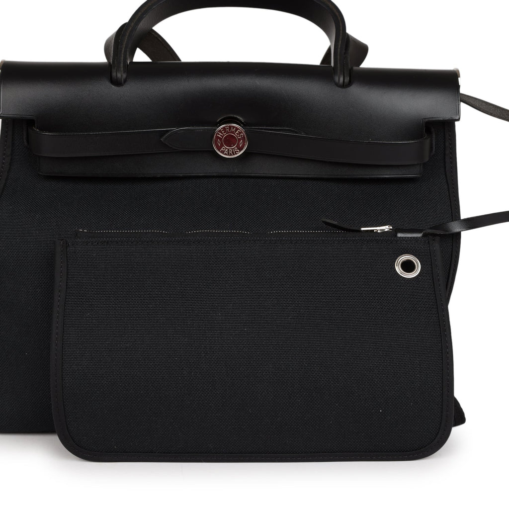Pre-owned Hermes Herbag Zip PM 31 Black Toile H Berline Hunter Palladium Hardware