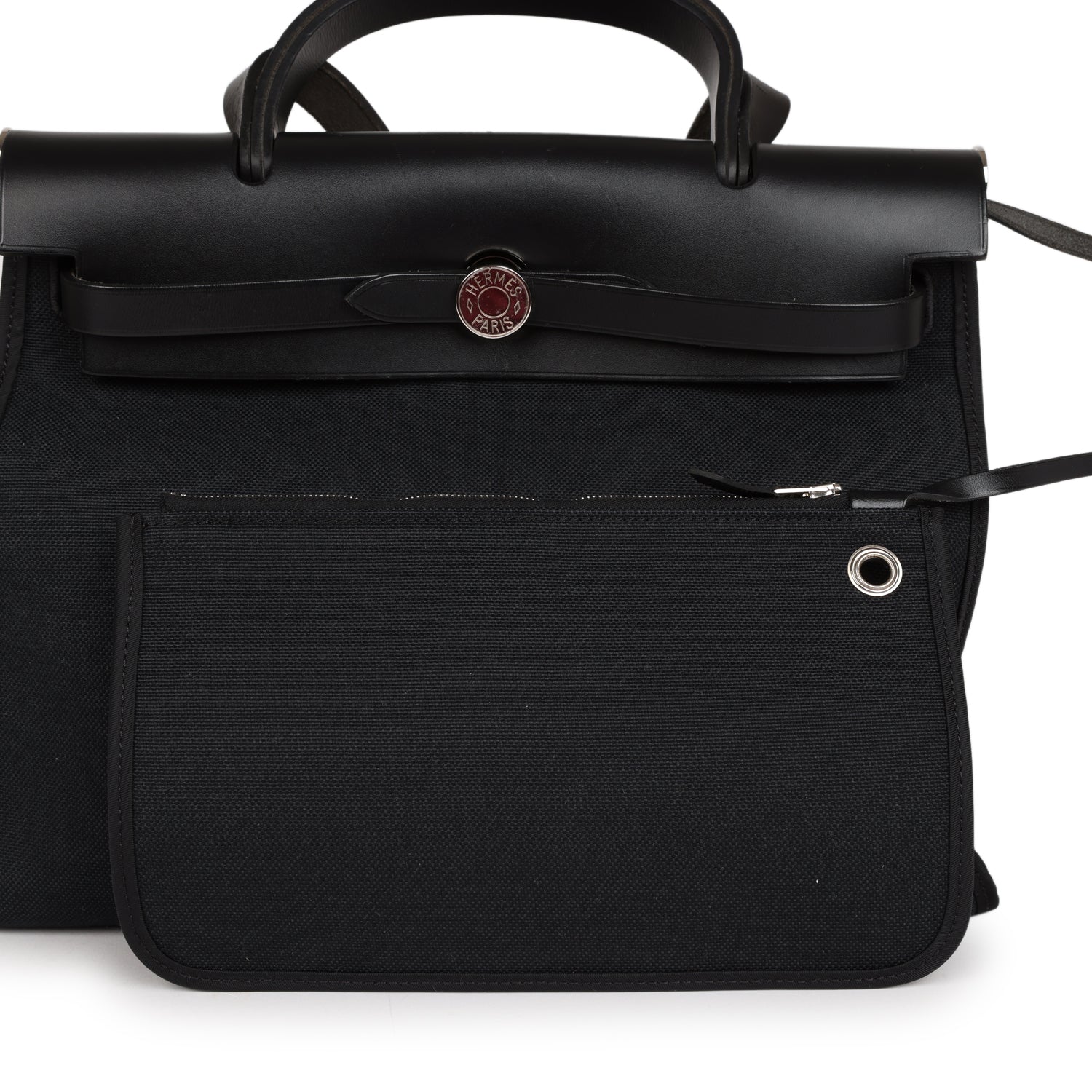 Pre-owned Hermes Herbag Zip PM 31 Black Toile H Berline Hunter Palladium Hardware