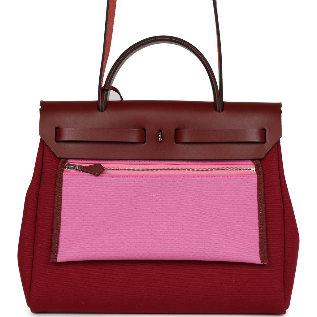 Hermes Herbag Zip Pm 31 Tri-Color Bubblegum/Rouge H/Rubis Toile and Vache Hunter Palladium Hardware