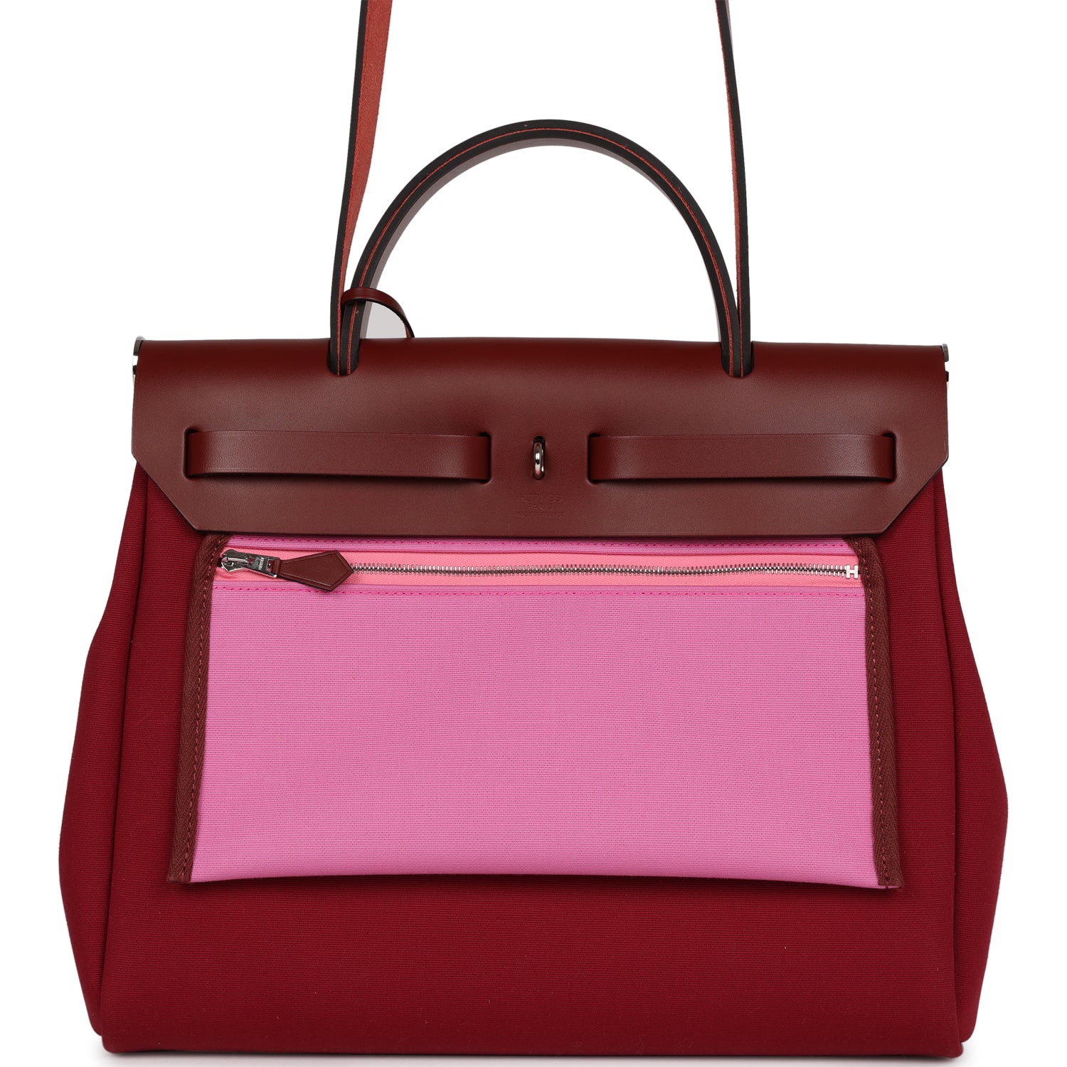 Hermes Herbag Zip Pm 31 Tri-Color Bubblegum/Rouge H/Rubis Toile and Vache Hunter Palladium Hardware