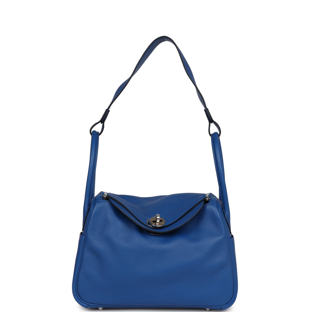 Pre-owned Hermes Lindy 26 Bleu France Verso Swift Palladium Hardware