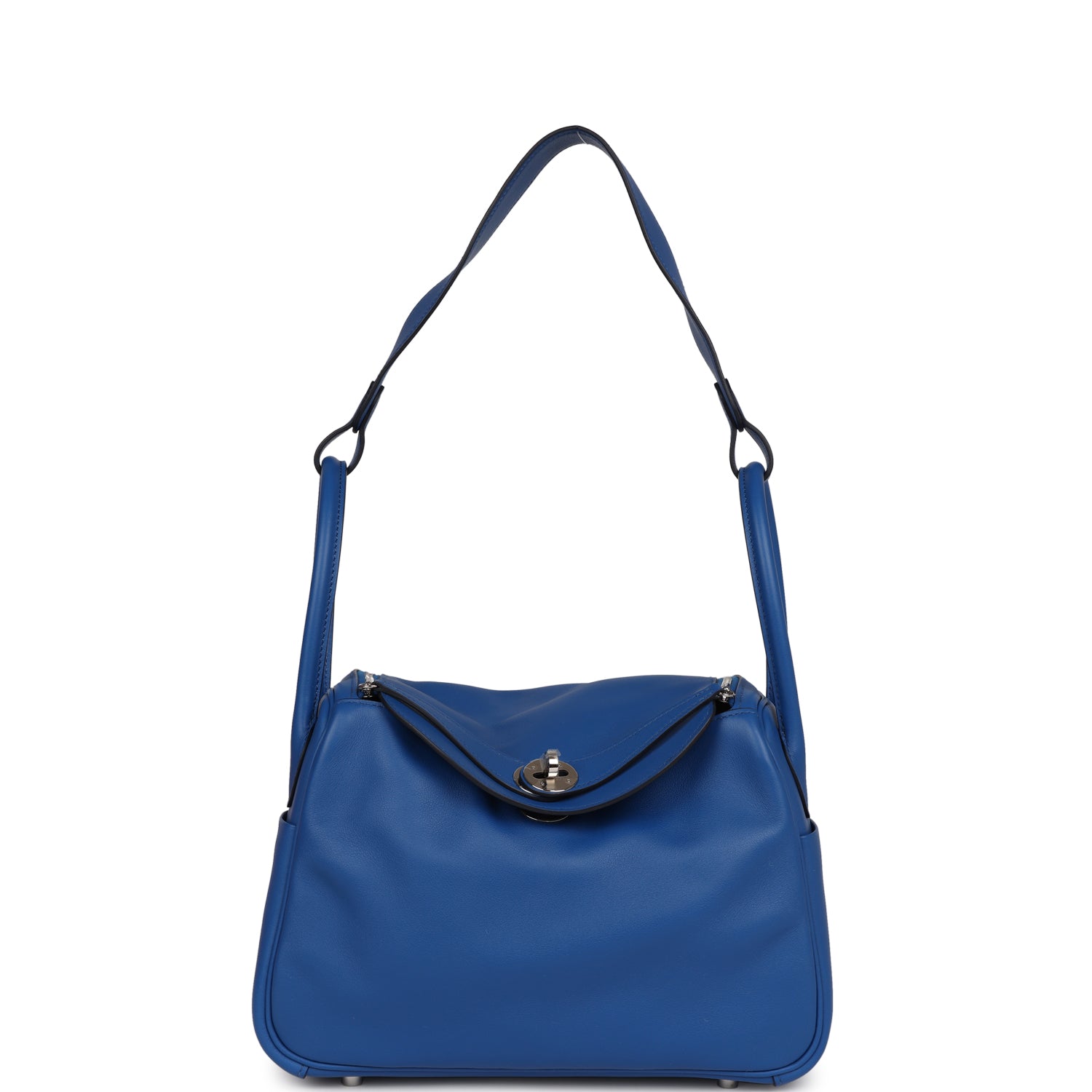 Pre-owned Hermes Lindy 26 Bleu France Verso Swift Palladium Hardware