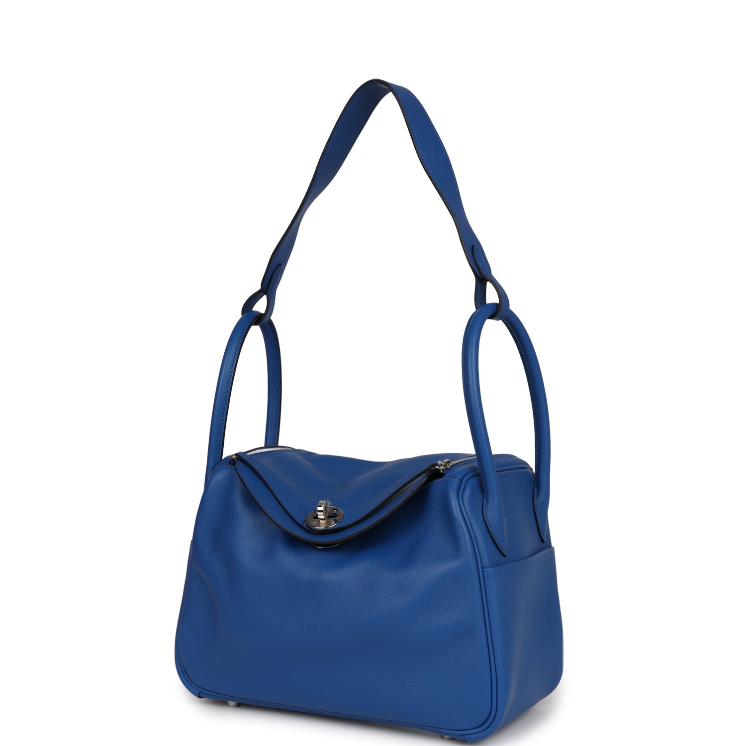 Pre-owned Hermes Lindy 26 Bleu France Verso Swift Palladium Hardware