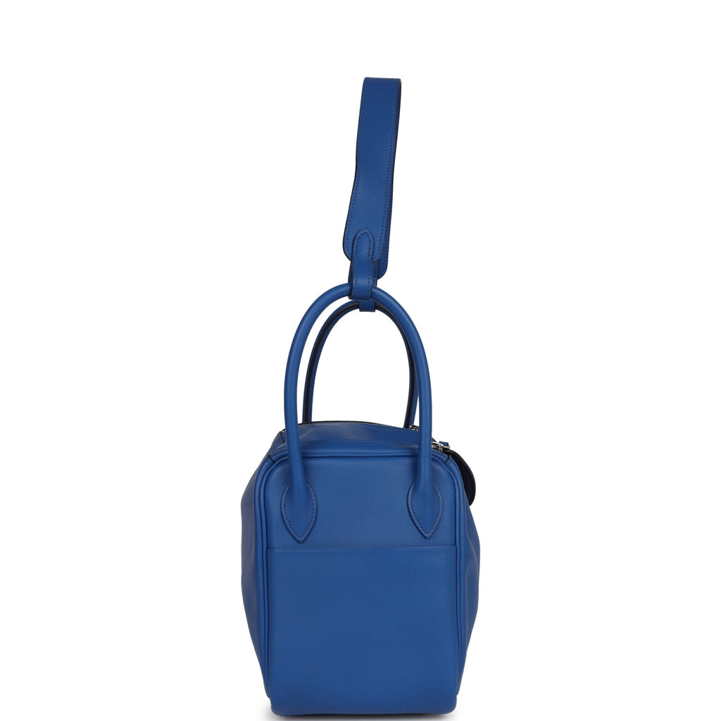 Pre-owned Hermes Lindy 26 Bleu France Verso Swift Palladium Hardware