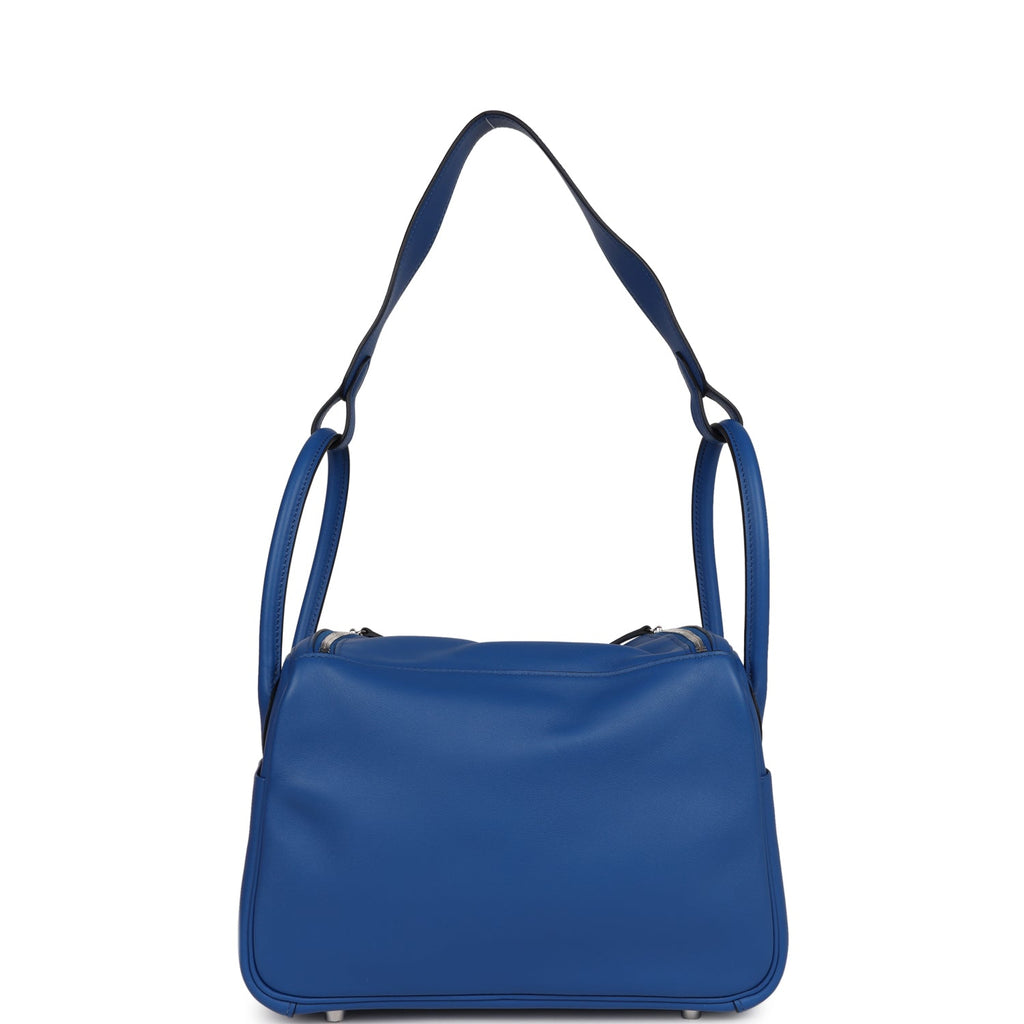 Pre-owned Hermes Lindy 26 Bleu France Verso Swift Palladium Hardware