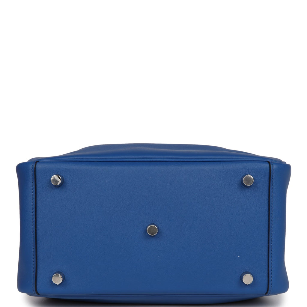 Pre-owned Hermes Lindy 26 Bleu France Verso Swift Palladium Hardware