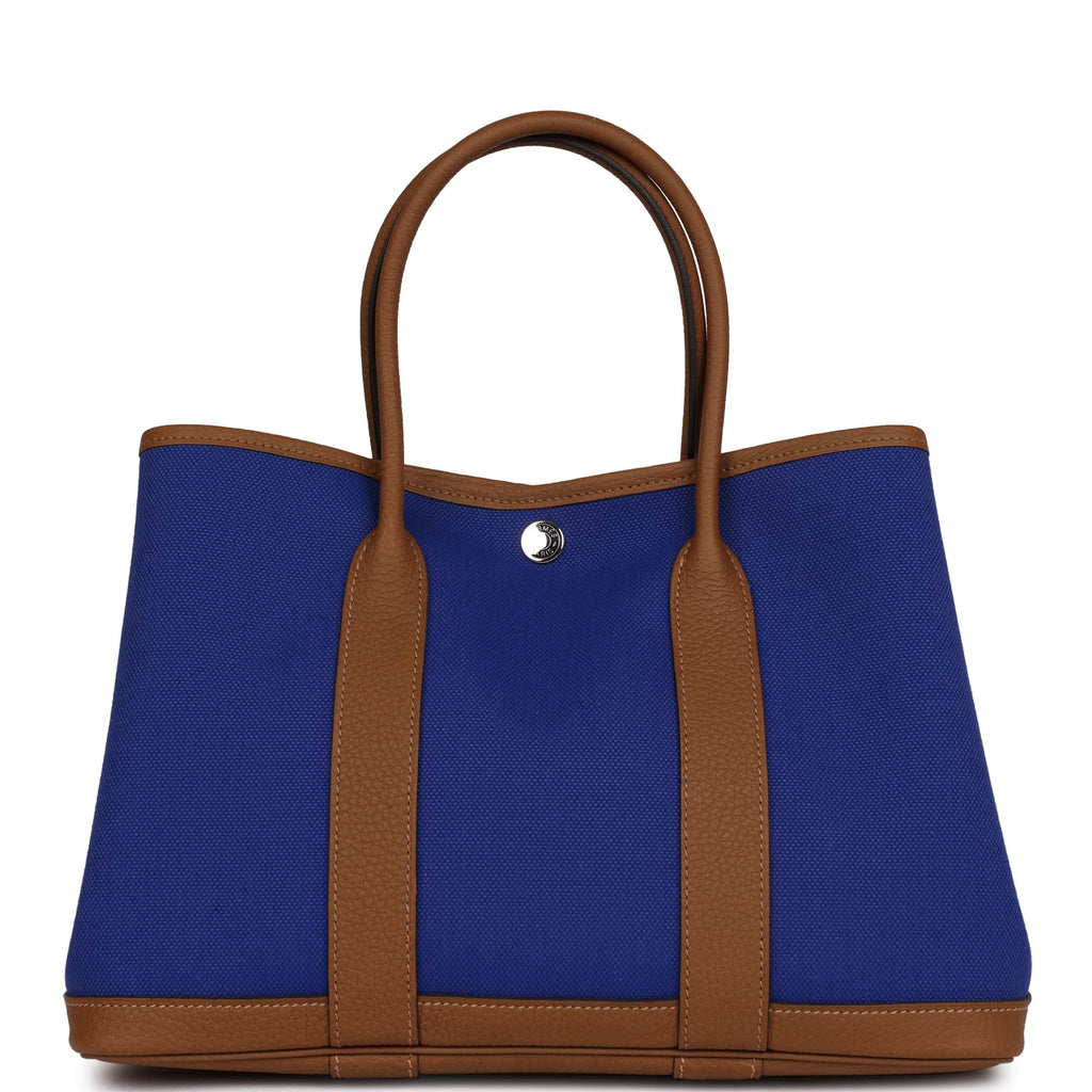 Hermes Garden Party 30  Bleu Electric Toile and Alezan Negonda Palladium Hardware