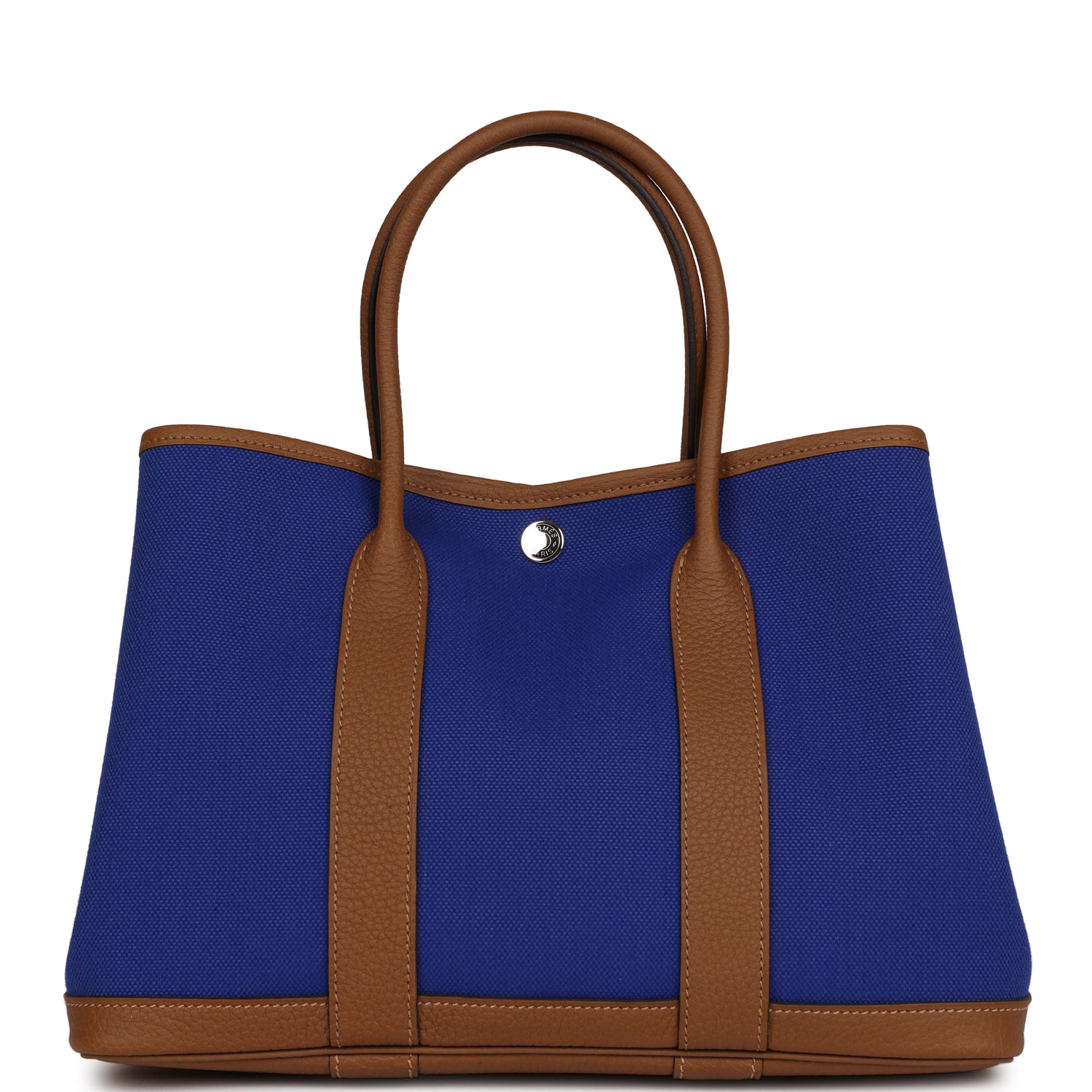 Hermes Garden Party 30  Bleu Electric Toile and Alezan Negonda Palladium Hardware
