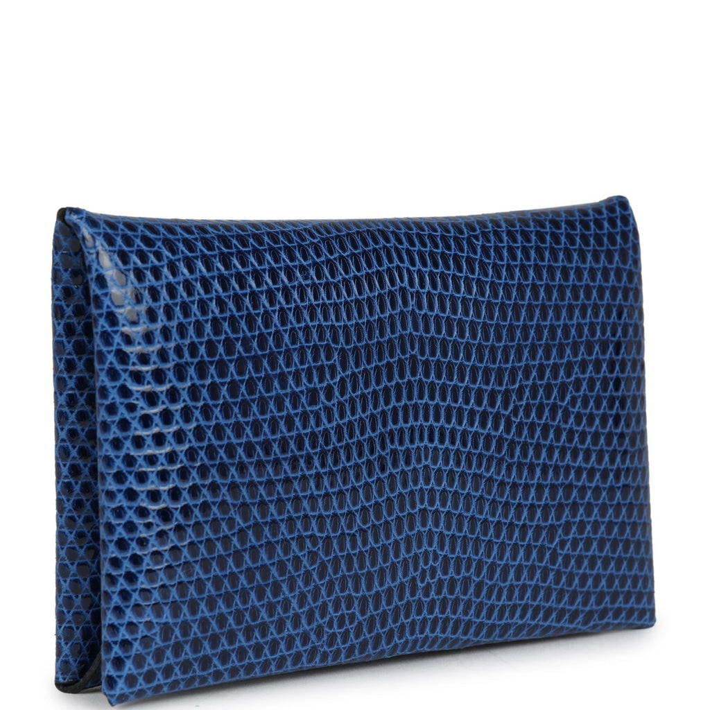 Hermes Calvi Cardholder Bleu Saphir Varanus Niloticus Lizard Palladium Hardware