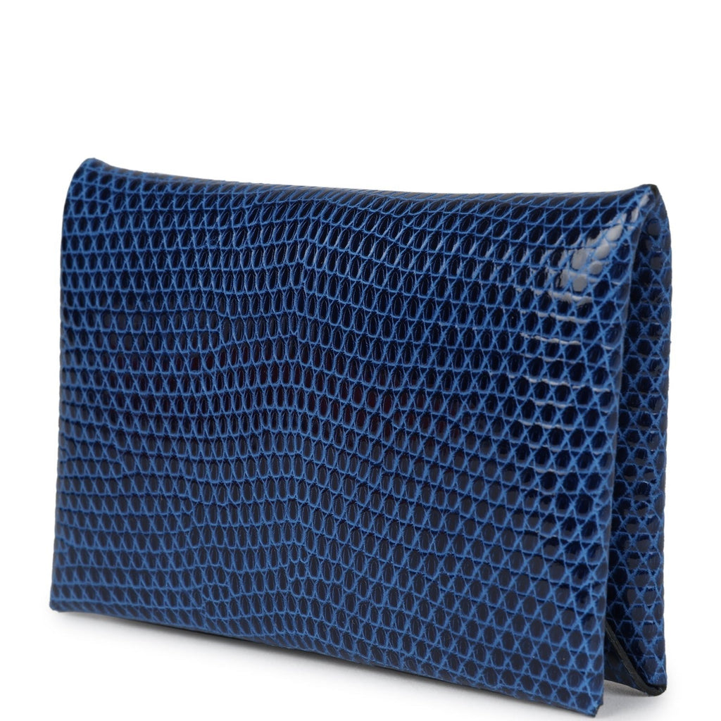 Hermes Calvi Cardholder Bleu Saphir Varanus Niloticus Lizard Palladium Hardware