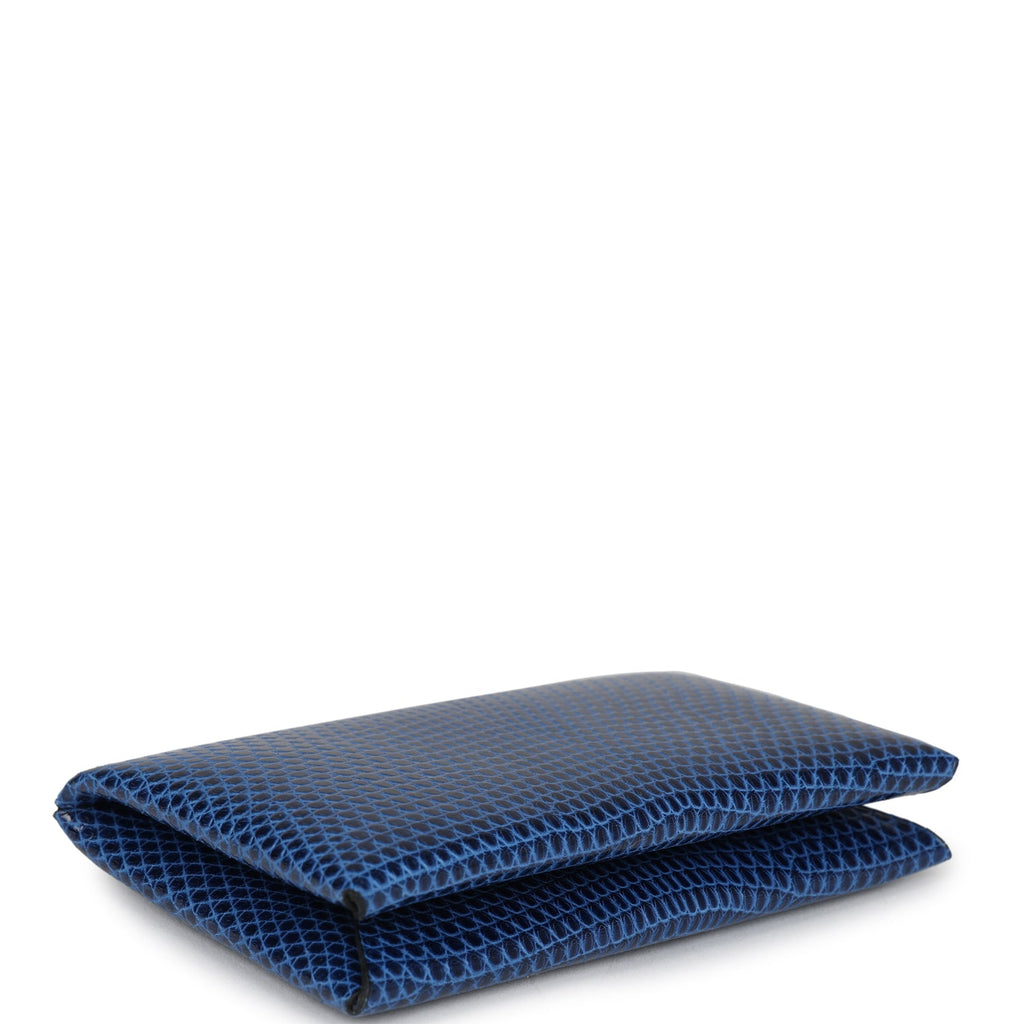 Hermes Calvi Cardholder Bleu Saphir Varanus Niloticus Lizard Palladium Hardware
