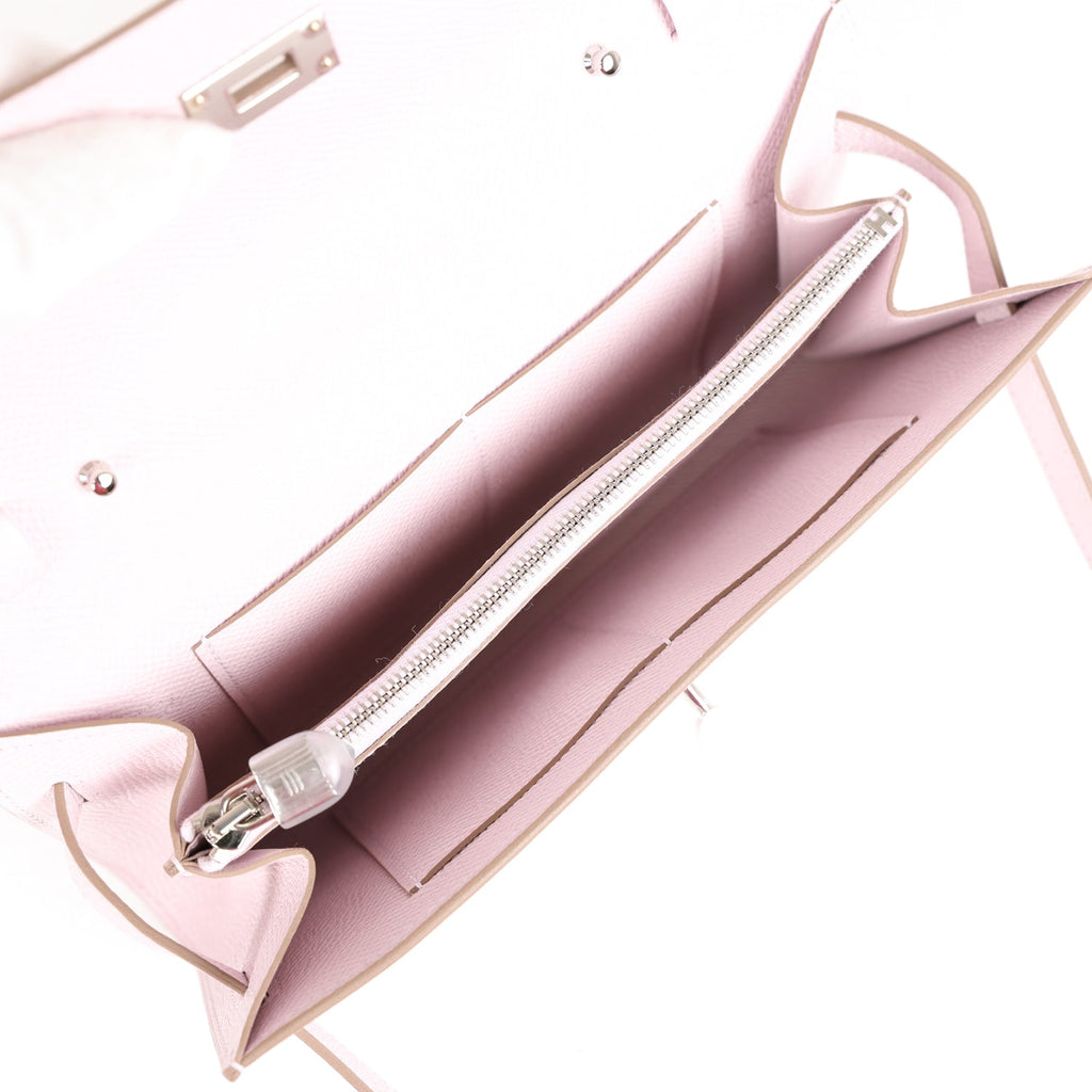 Hermes Kelly Wallet To Go Mauve Pale Epsom Palladium Hardware