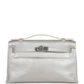 Vintage Hermes Kelly Pochette Silver Metallic Chevre Palladium Hardware
