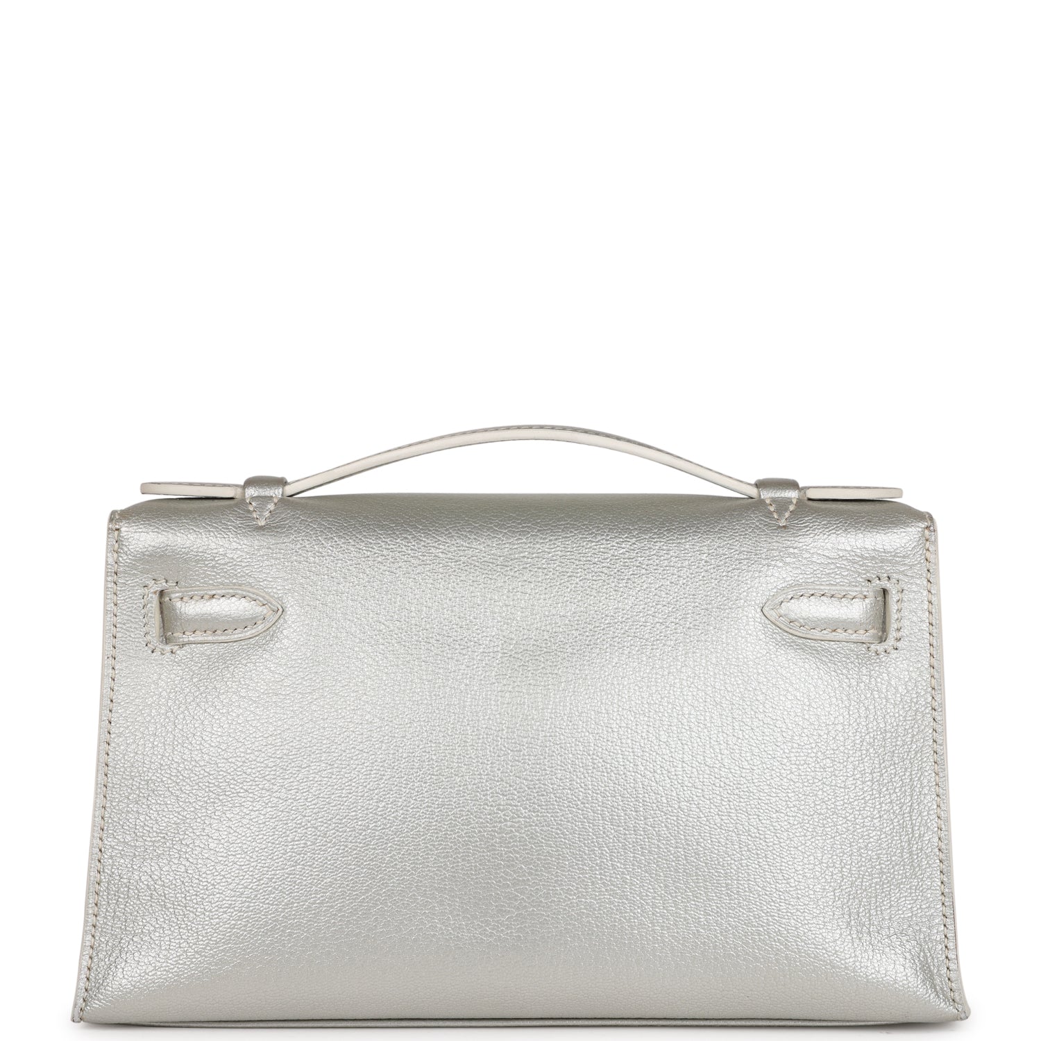 Vintage Hermes Kelly Pochette Silver Metallic Chevre Palladium Hardware