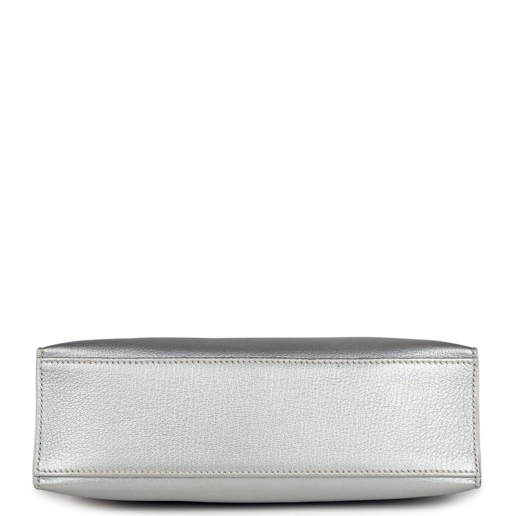 Vintage Hermes Kelly Pochette Silver Metallic Chevre Palladium Hardware