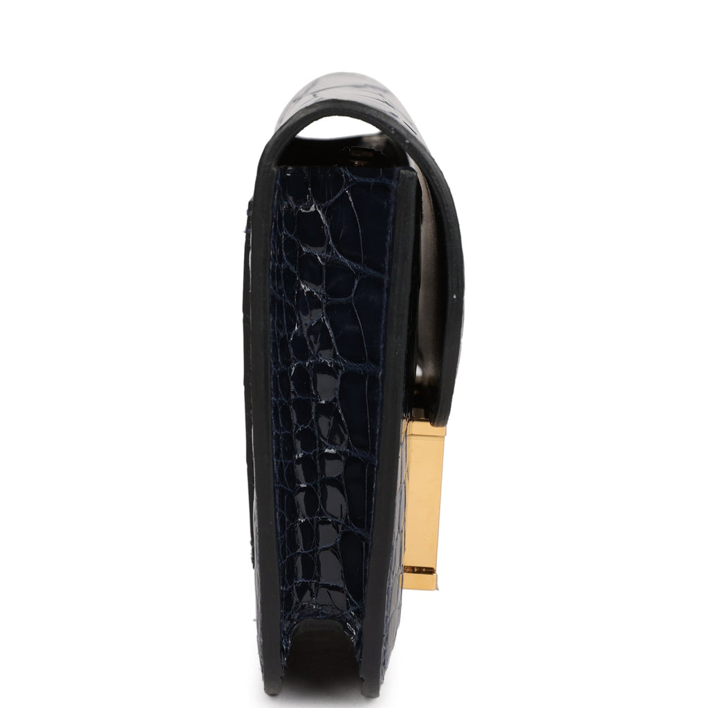 Hermes Constance Slim Wallet Bleu Abysse Shiny Alligator Gold Hardware
