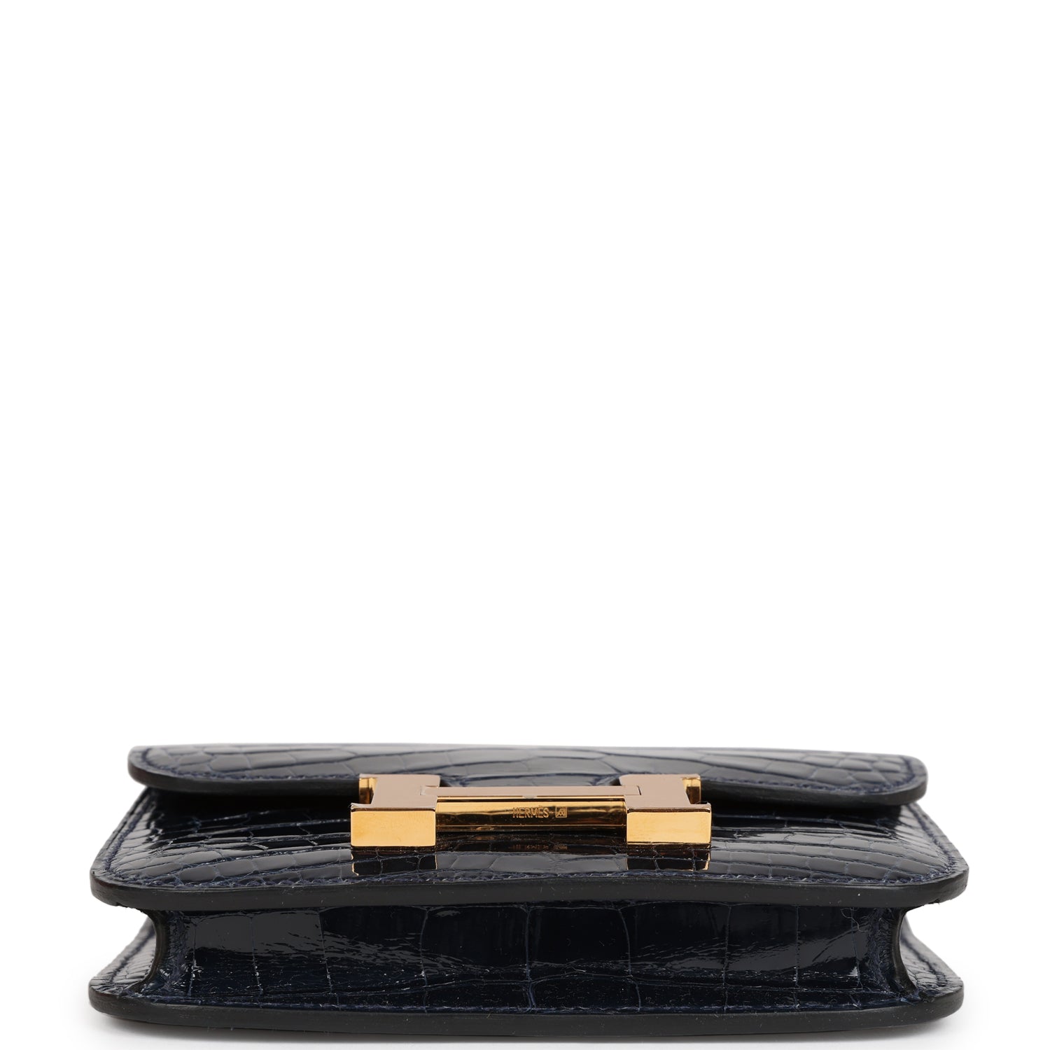 Hermes Constance Slim Wallet Bleu Abysse Shiny Alligator Gold Hardware