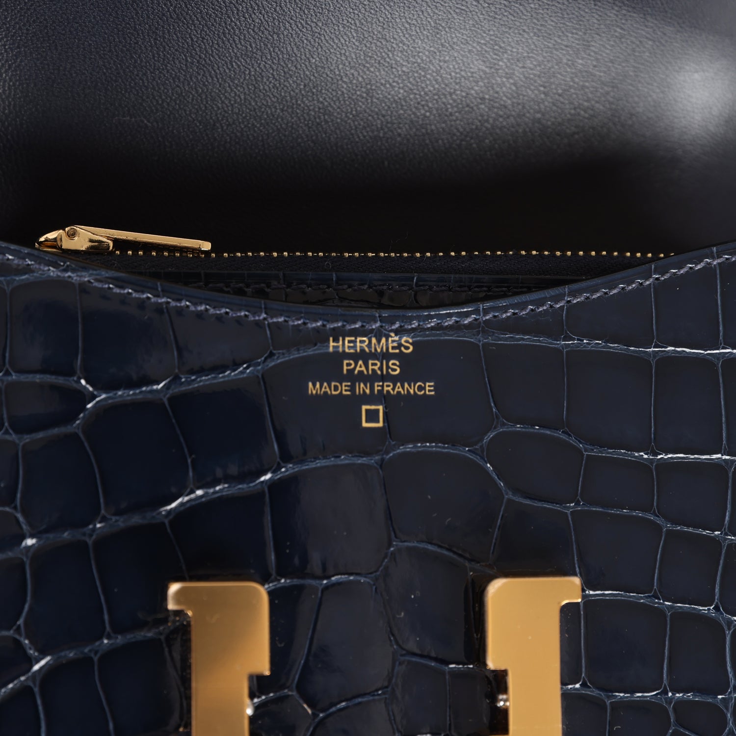 Hermes Constance Slim Wallet Bleu Abysse Shiny Alligator Gold Hardware