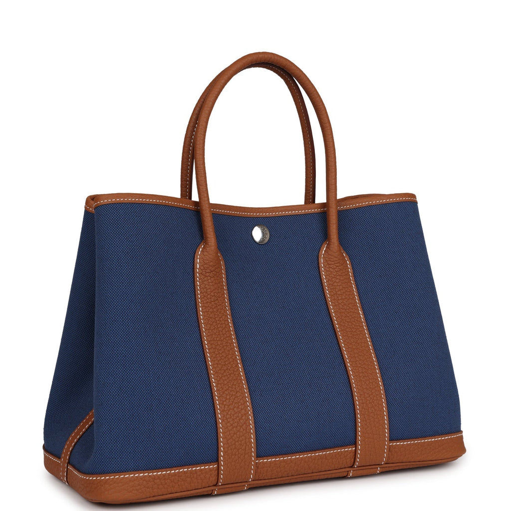 Hermes Garden Party 30 Gold and Bleu Brighton Negonda and Toile Palladium Hardware