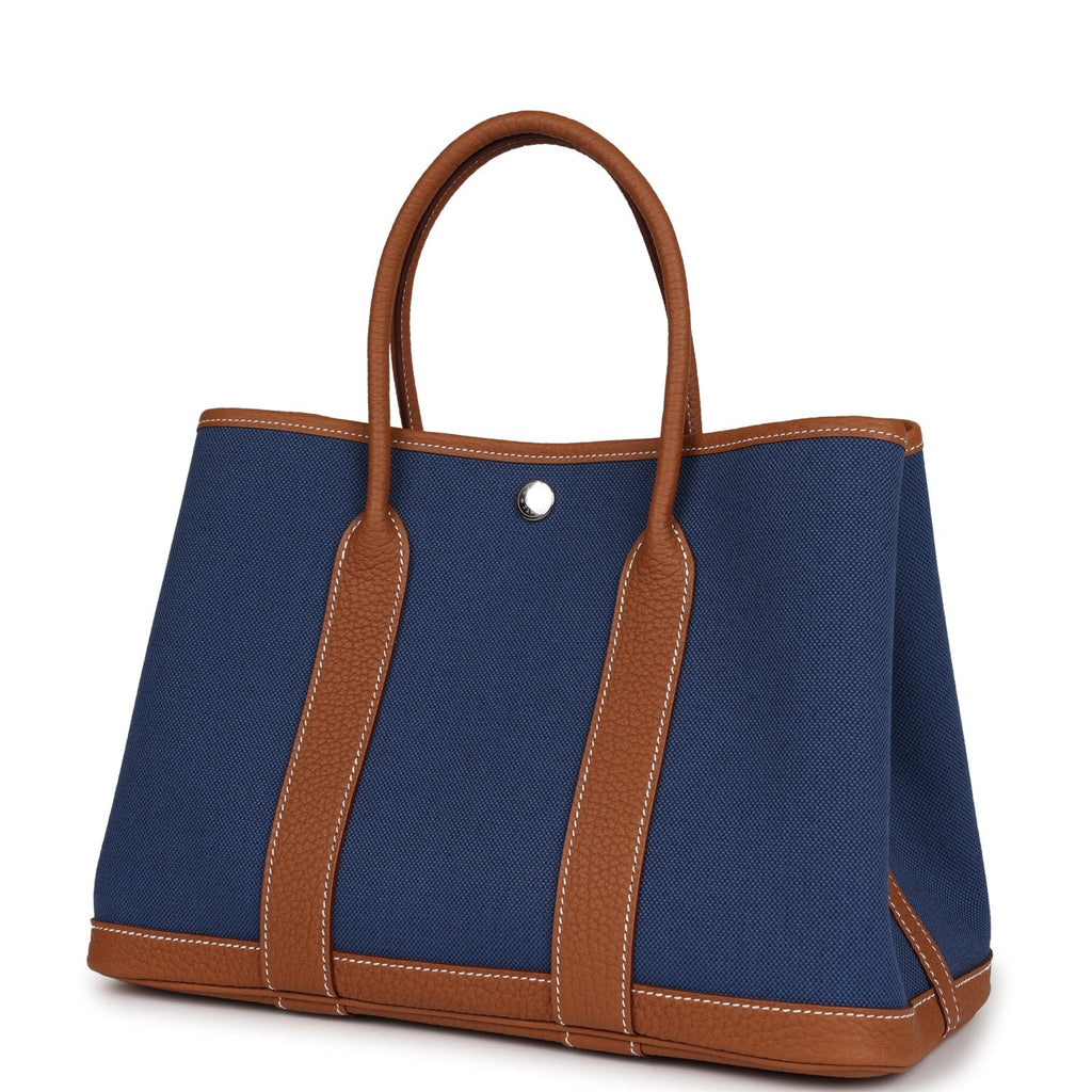 Hermes Garden Party 30 Gold and Bleu Brighton Negonda and Toile Palladium Hardware