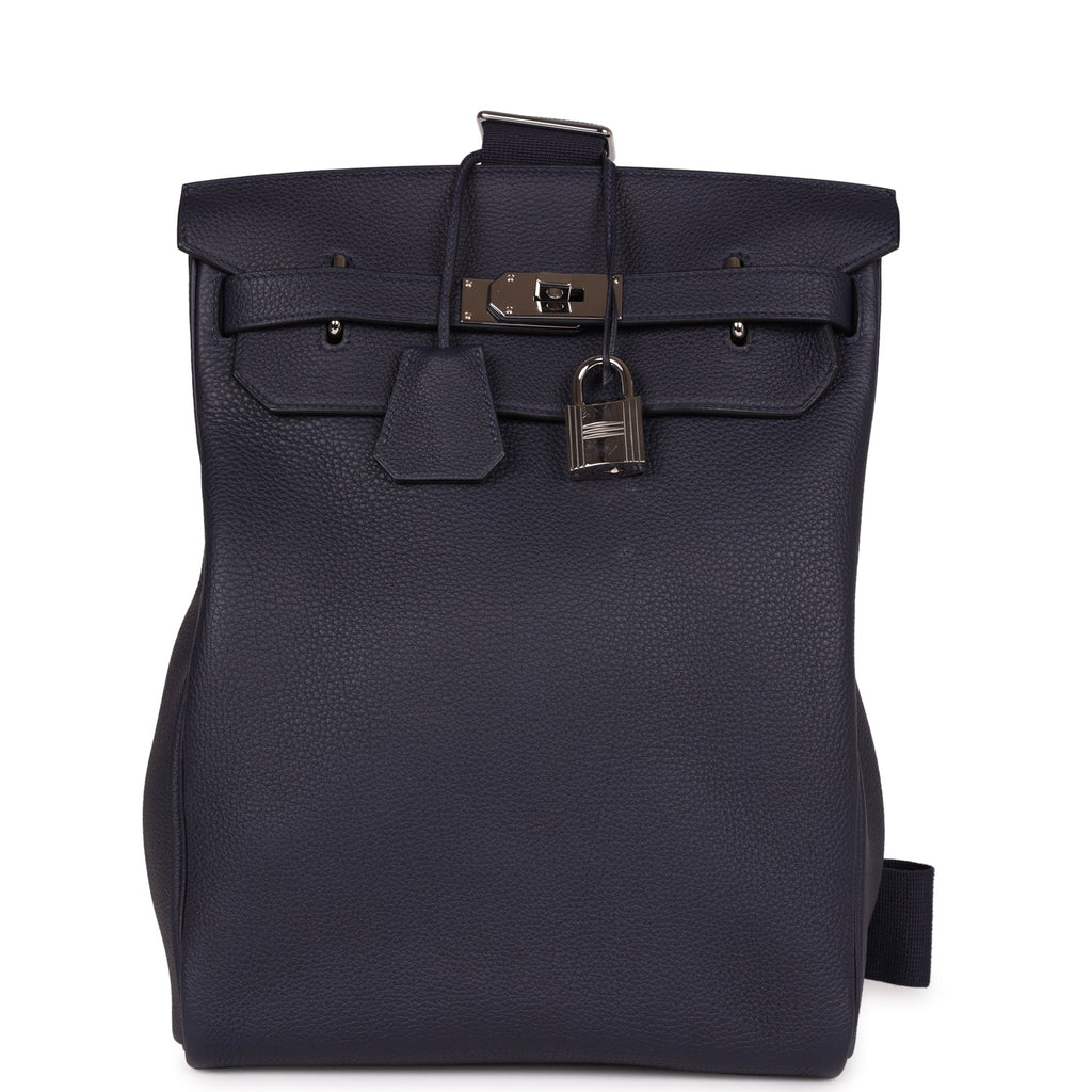 Pre-owned Hermes Hac A Dos GM Backpack Bleu Nuit Togo Palladium Hardware