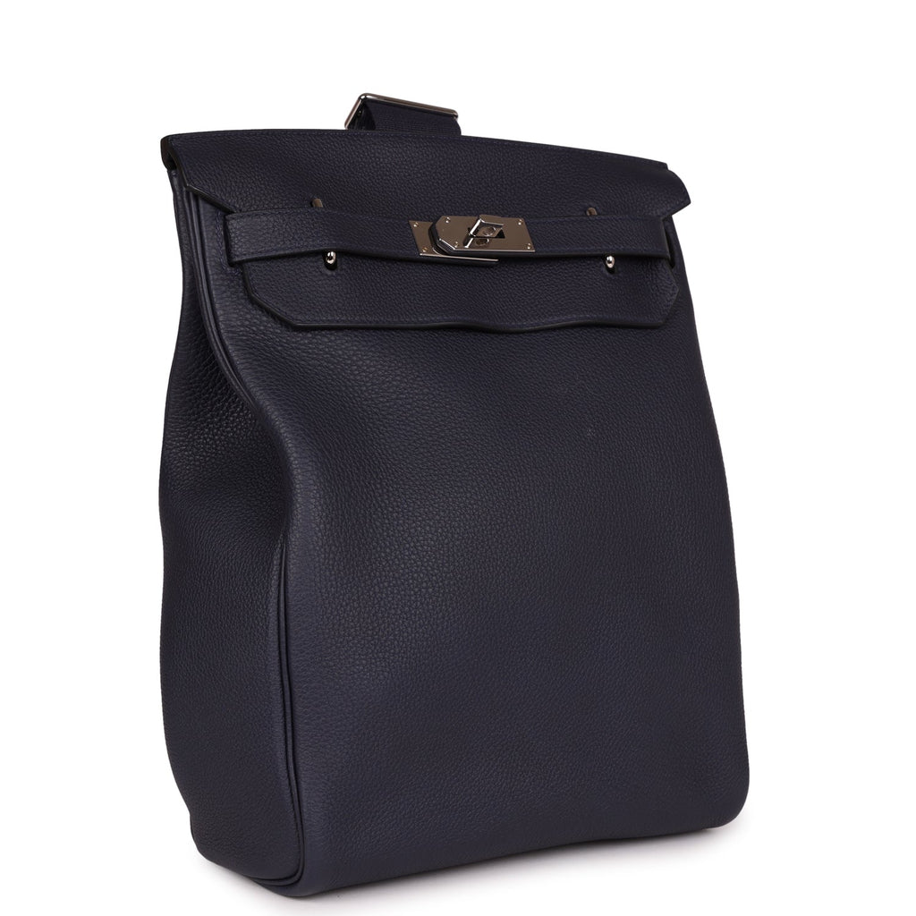 Pre-owned Hermes Hac A Dos GM Backpack Bleu Nuit Togo Palladium Hardware