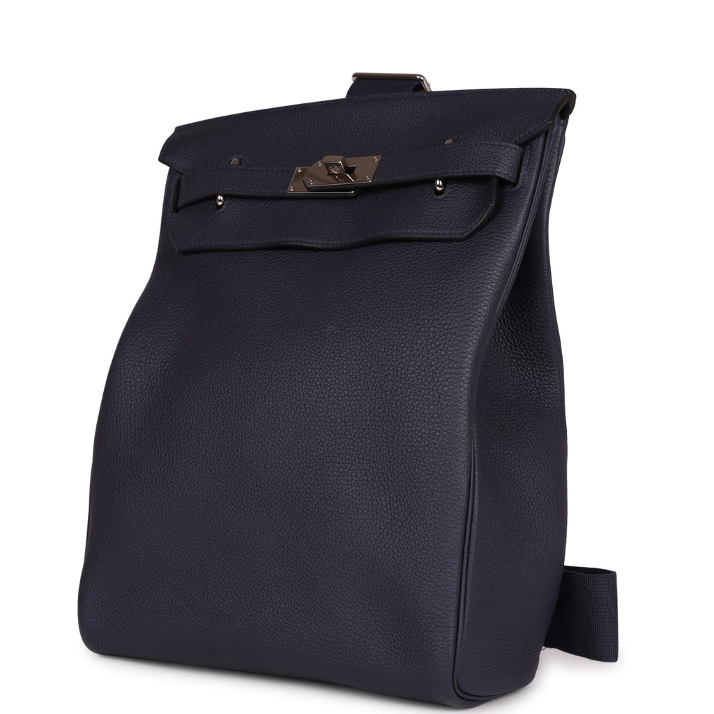 Pre-owned Hermes Hac A Dos GM Backpack Bleu Nuit Togo Palladium Hardware