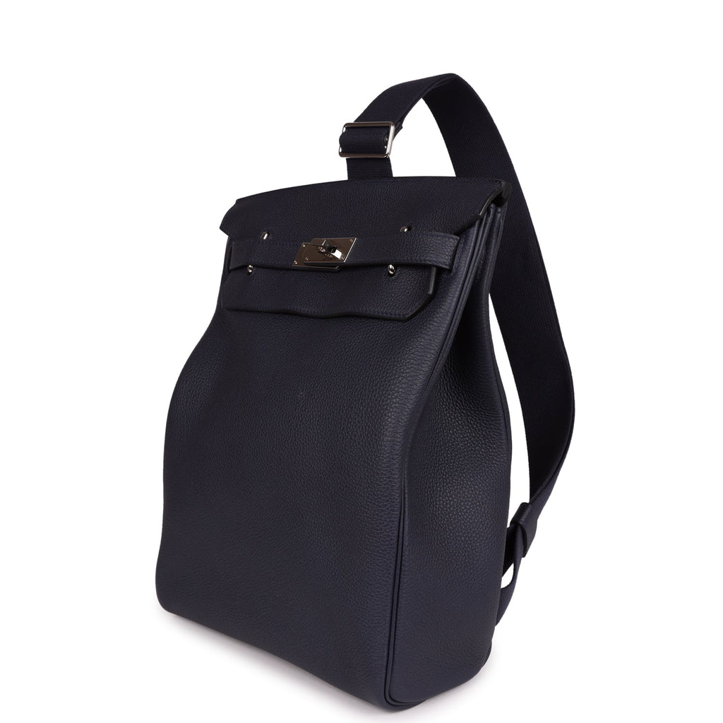 Pre-owned Hermes Hac A Dos GM Backpack Bleu Nuit Togo Palladium Hardware