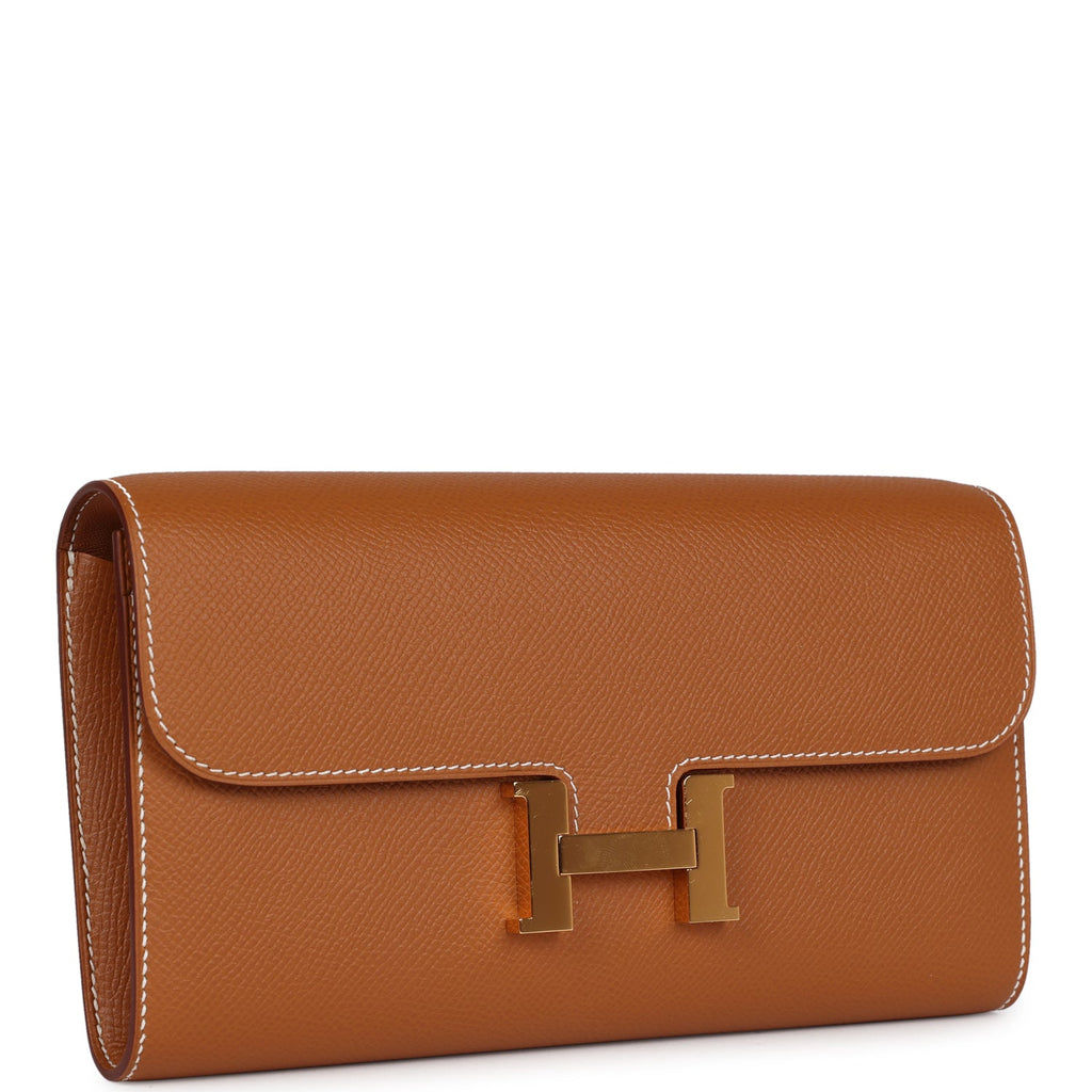 Pre-owned Hermes Constance Wallet To Go Gold Epsom Gold Hardware