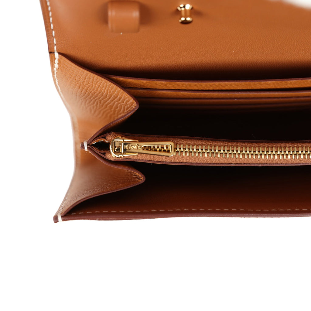 Pre-owned Hermes Constance Wallet To Go Gold Epsom Gold Hardware