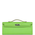 Pre-owned Hermes Kelly Cut Vert Cru Swift Palladium Hardware