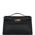 Hermes Kelly Pochette Black Swift Gold Hardware