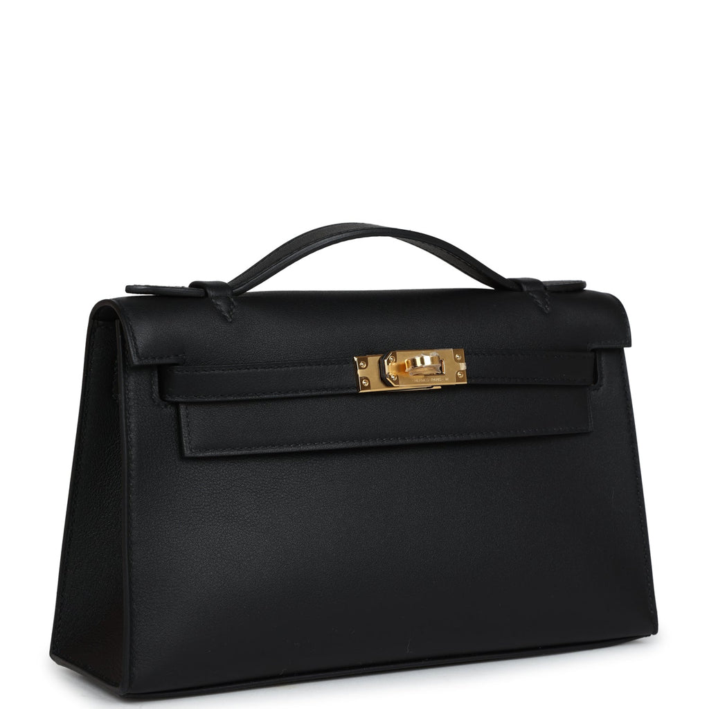 Hermes Kelly Pochette Black Swift Gold Hardware