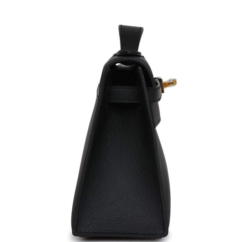 Hermes Kelly Pochette Black Swift Gold Hardware