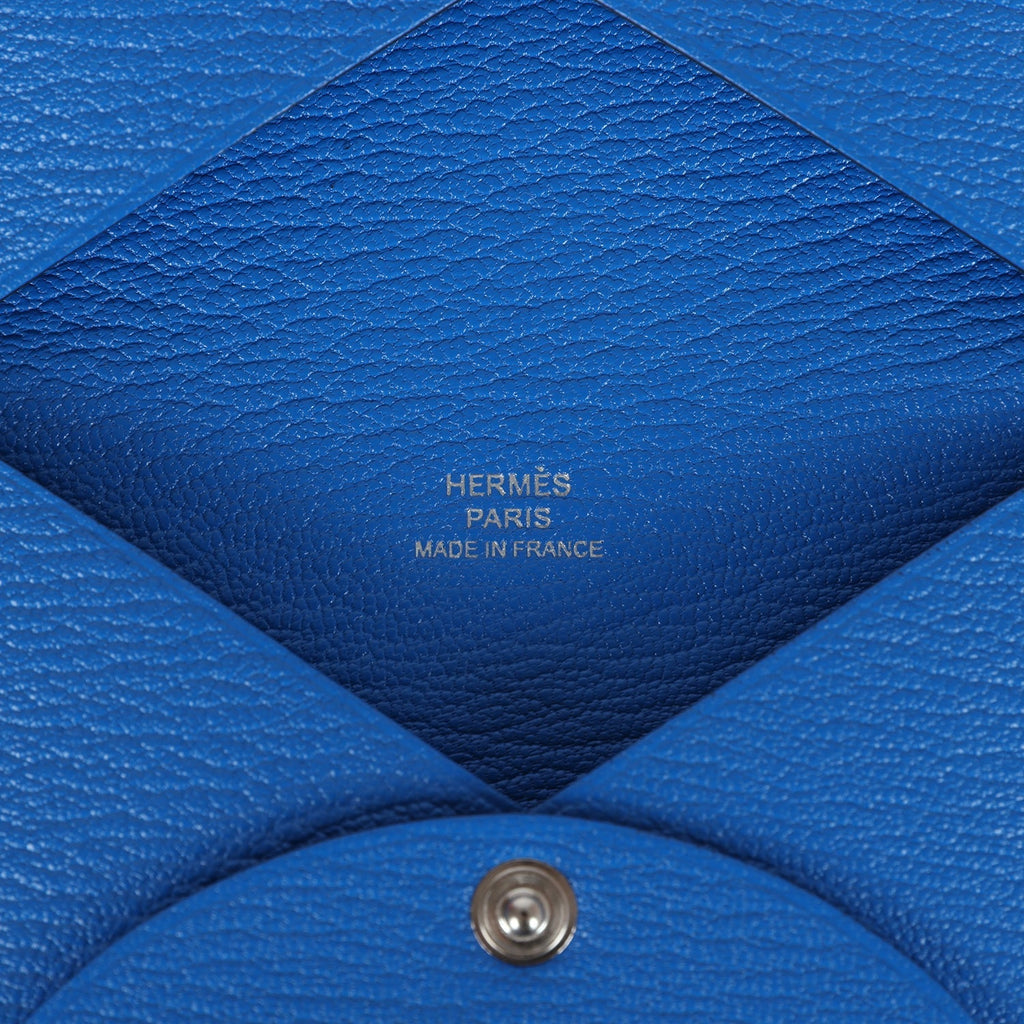 Hermes Calvi Card Holder Bleu Hydra Chevre Palladium Hardware