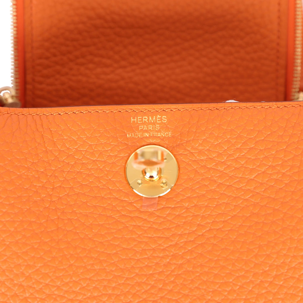 Hermes Mini Lindy Orange Clemence Gold Hardware