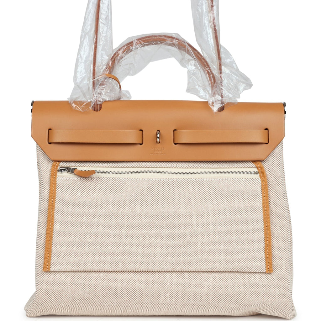 Hermes Herbag Zip PM 31 Brides de Gala Toile H Berline Natural Sable Palladium Hardware
