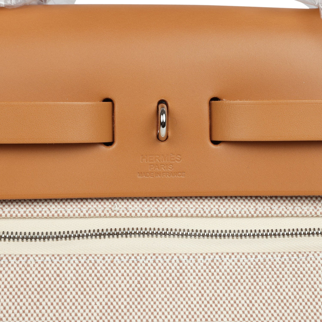 Hermes Herbag Zip PM 31 Brides de Gala Toile H Berline Natural Sable Palladium Hardware