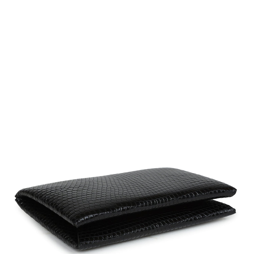 Hermes Calvi Cardholder Black Shiny Varanus Niloticus Lizard Palladium Hardware