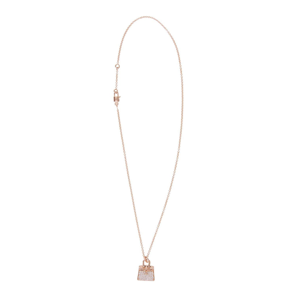Hermes 18k Rose Gold Diamond Pave Birkin Pendant Necklace